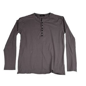 YTD Grey Men's Long Sleeve Polo Shirt Quarter-Button Casual Large, Gray